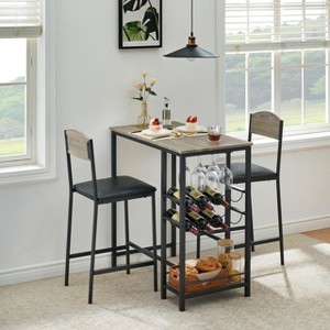Kitchen Bar Table Set with Footrest, Table with 2 Upholstered Chairs, Dining Room Set for Counter Bar, Easy to Assemble for Small Space - 1 of 4