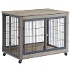JUJABU Grey Furniture Style Dog Crate Side Table on Wheels with Double Doors and Lift Top - 4 of 4
