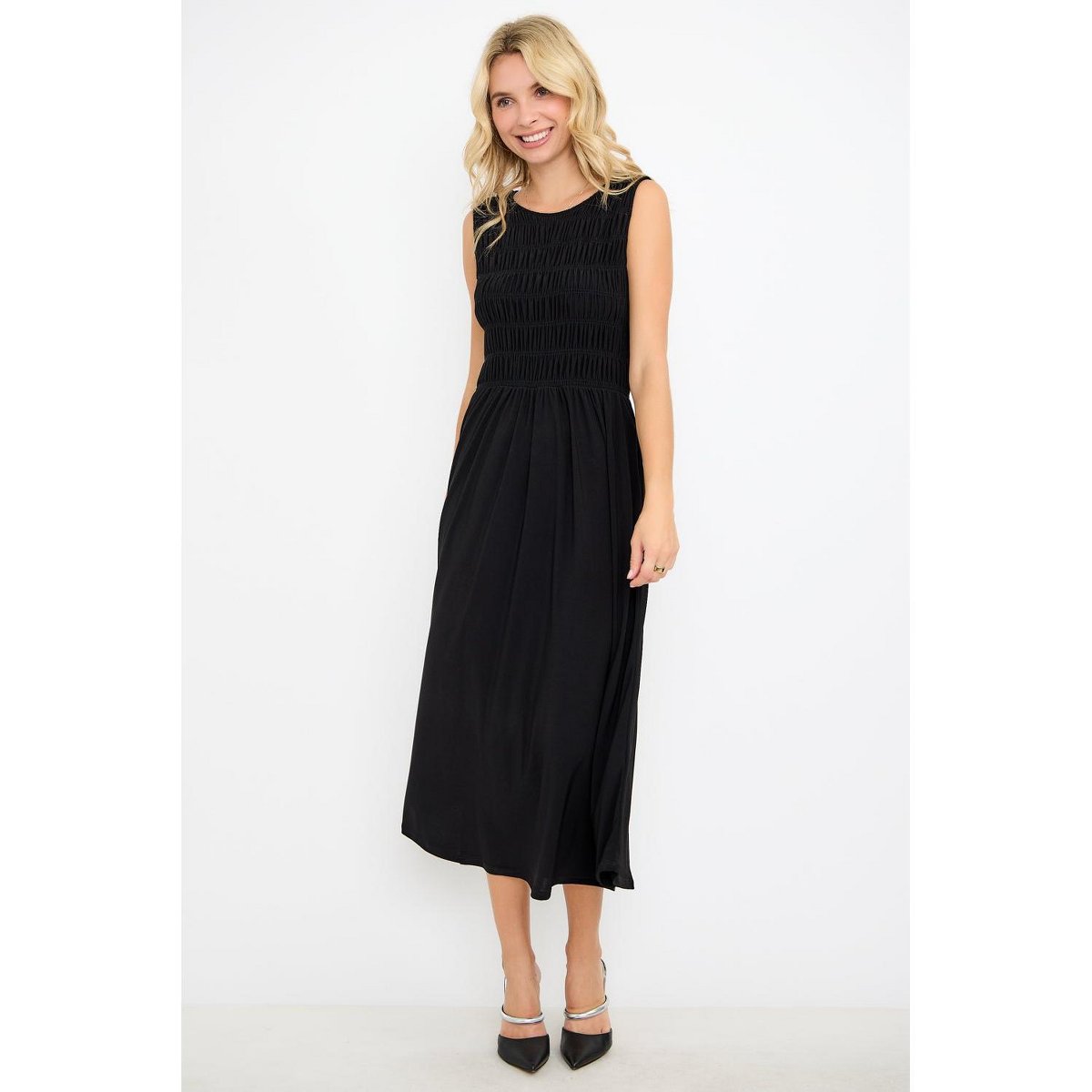 Женские платья West K Elowen Smocked Bodice Knit Midi Dress - Xsmall - Black — фото 4