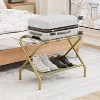 Luggage Rack, Foldable Suitcase Stand with Fabric Storage Shelf, Luggage Holder with 4 Nylon Straps - 2 of 4