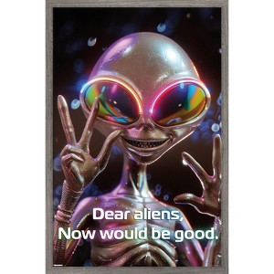 Trends International Ray Heere - Happy Peace Alien Framed Wall Poster Prints - 1 of 4