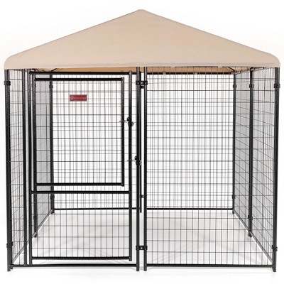 Lucky Dog STAY Series Black Powder Coat Steel Frame Villa Dog Kennel with Waterproof Canopy Roof and Single Gate Door