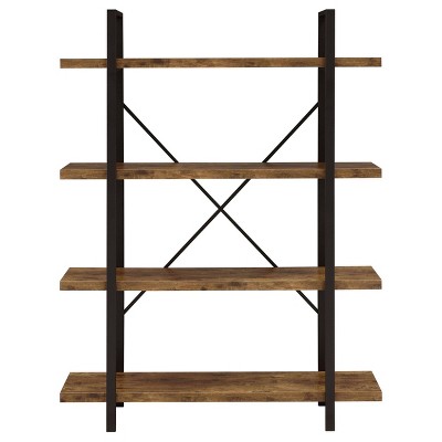 Rustic 55" Brown and Black Transitional 4-Shelf Bookcase