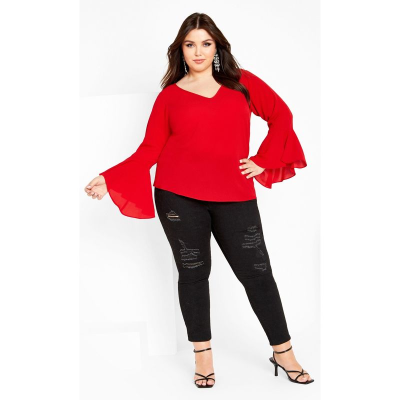 Women's Plus Size Bell Sleeve Top - love red | CITY CHIC, 2 of 6