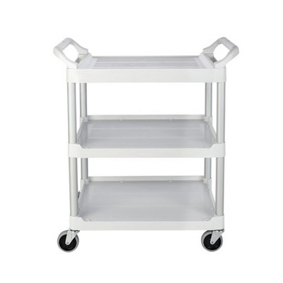 White Brushed Aluminum Three-Shelf Utility Trolley with Casters