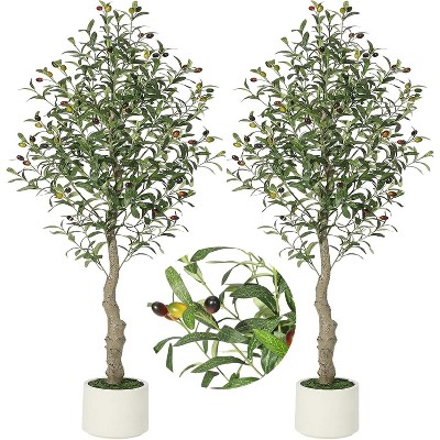 Faux Olive Tree Tall, Olive Trees Artificia Indoor with White Planter and Green Moss, Fake UV Resistant Artificial Tree, for Home Office