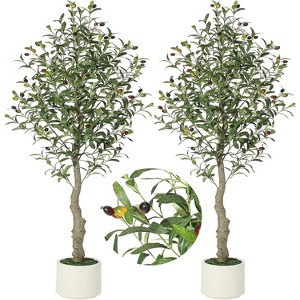 Faux Olive Tree Tall, Olive Trees Artificia Indoor with White Planter and Green Moss, Fake UV Resistant Artificial Tree, for Home Office - 1 of 4