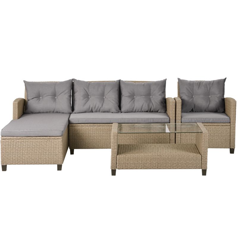 Eden 4 Piece Outdoor Conversation Set All Weather Wicker Sectional Sofa with Seat Cushions Patio Furniture Set-Maison Boucle, 5 of 11