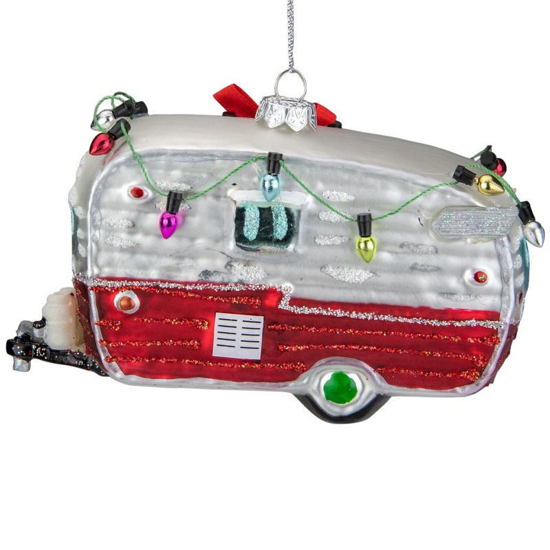 Northlight 5" Red and White Vintage Camper Glass Christmas Ornament, 3 of 7