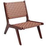 Costway Woven Leather Accent Chair Mid Century Rubber Wood Armless Side Chair