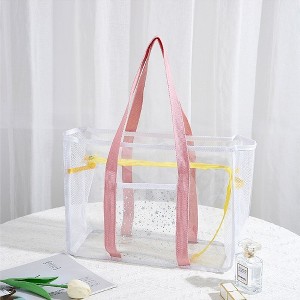 Anna-Kaci Women's Transparent Mesh Beach Tote Bag - Waterproof Travel Shoulder Bag - Pink - 1 of 4