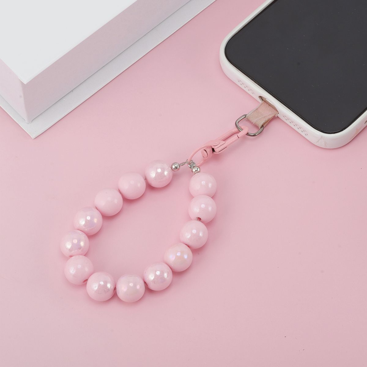 Unique Bargains Electroplated Beads Phone Charm Pink 1 Pc - thumbnail 2