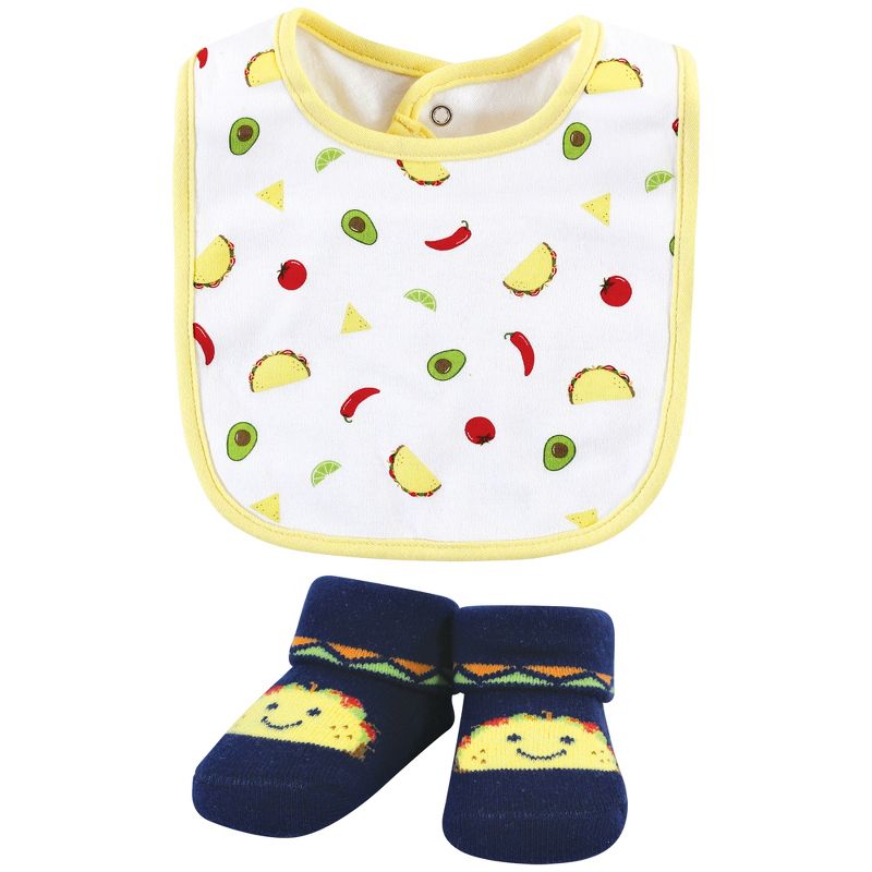 Hudson Baby Infant Boy Cotton Bib and Sock Set, Handsome Taco, One Size, 5 of 7
