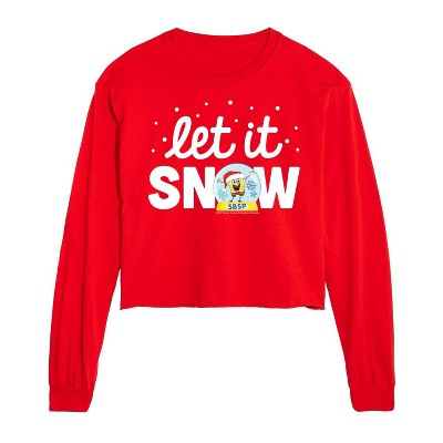 SpongeBob SquarePants Let It Snow Cropped Long Sleeve T-Shirt - Red - Large