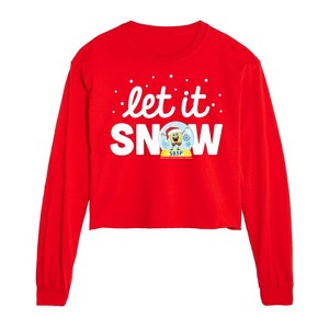 SpongeBob SquarePants Let It Snow Cropped Long Sleeve T-Shirt - Red - Large - 1 of 3