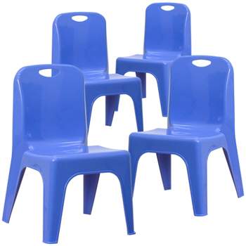 Emma and Oliver 4 Pack Plastic Stack School Chair with Carrying Handle and 11" Seat Height