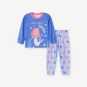 MyKids-USA Spring and Autumn Baby Kids Girls Marine Cartoon Pattern Long Sleeves Top and Pants Casual Pajamas Clothing Set - 1 of 4