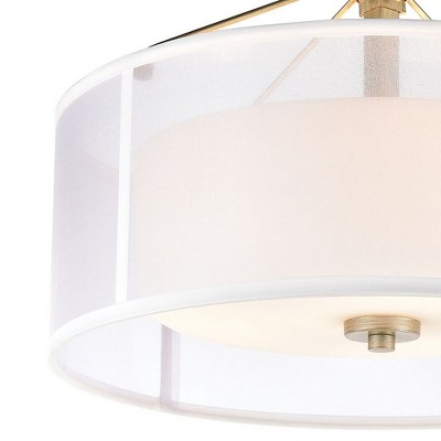 Aged Silver Frosted Glass Drum 3-Light Semi Flush Mount