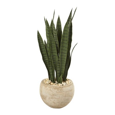 Nearly Natural 32-in Sansevieria Artificial Plant in Sand Colored Planter