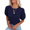 Women's Round Neck Short Sleeve Sweater Summer Casual Puff Sleeve Pullover Knit Top - 2 of 3