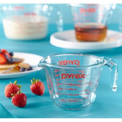 Pyrex 3-Piece Clear Glass Measuring Cup Set with Red Markings