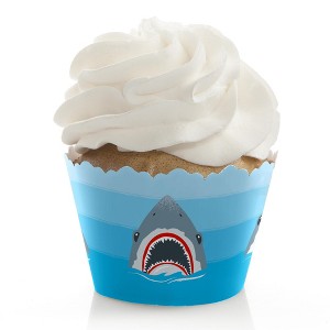 Big Dot of Happiness Shark Zone - Jawsome Party or Birthday Party Decorations - Party Cupcake Wrappers - Set of 12 - 1 of 4