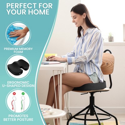 Black Ergonomic Memory Foam Seat Cushion with Cooling Gel Layer