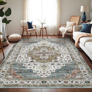 Area Rugs for Living Room, Non-Slip Soft Washable Rug with Vintage Medallion Pattern, Rug for Ding Room Home Office - 1 of 4