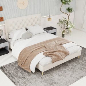 KTMBDW Queen Size Bed Frame with Headboard, Velvet Upholstered Platform ...