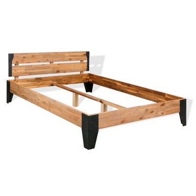 vidaXL Bed Frame without Mattress Solid Acacia Wood Steel 59.8"x79.9"