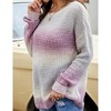 Women's Color Block Sweater Round Neck Knit Pullover Loose Fit Long Sleeve Casual Top Purple L - 2 of 4