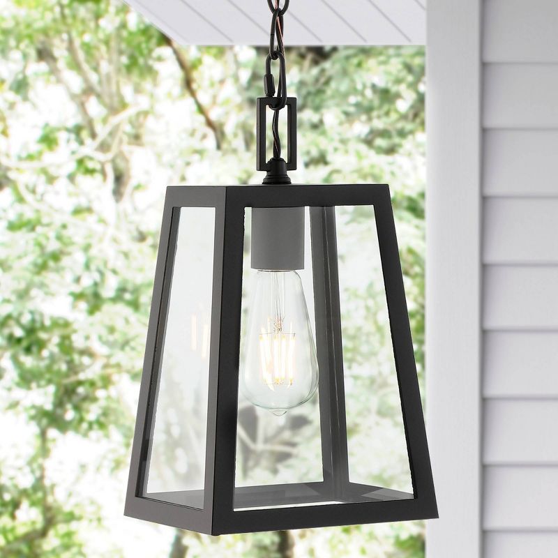 6.75&#34; 1-Light Glendale Farmhouse Industrial Iron/Glass Outdoor LED Pendant Black/Clear - JONATHAN Y, 3 of 12
