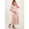 PinkBlush Light Pink Floral Mesh Overlay Tie Back Maternity Midi Dress - 4 of 4