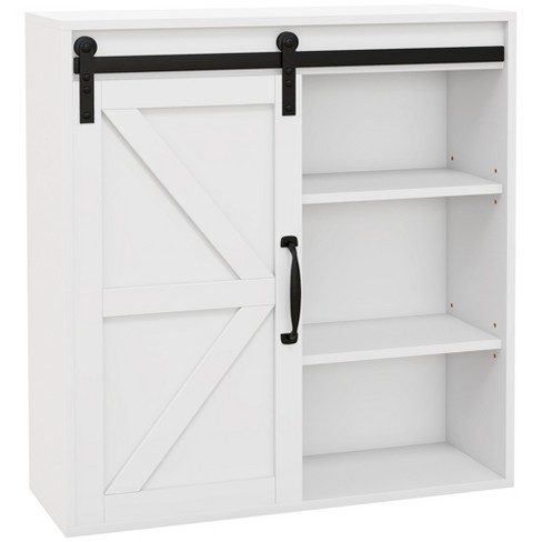 kleankin Bathroom Storage Cabinet with Double Shutter Door and Drawer Toilet Vanity Cabinet Narrow Organizer White