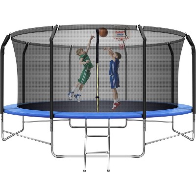 LLHZSY 14FT Trampoline with Balance Bar & Basketball Hoop
