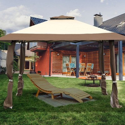 13' x 13' Brown and Beige Metal Patio Gazebo Canopy