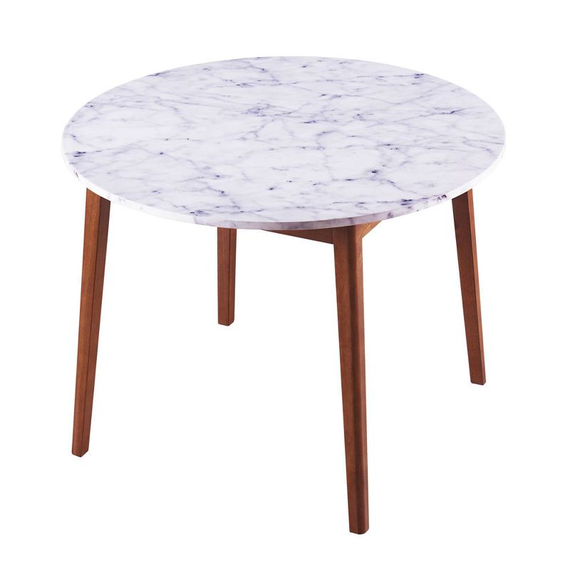 Ashton Round Dining Table with Faux Marble Top Solid Wood Leg Walnut - Teamson Home, 6 of 10