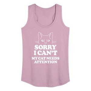 Women's Instant Message Sorry My Cat Needs Attention Graphic Racerback Tank - Heather Orchid - X-Large - 1 of 4