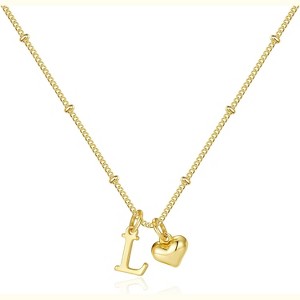 Heart Initial Necklace for Women & Girls, 14K Gold Plated Letter Pendant Birthday Gift L - 1 of 4