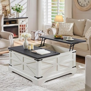 SinCiDo Farmhouse Lift Top Coffee Table, 36" Square Center Table w/Large Hidden Storage Compartment, Rustic Wood Living Room Dining Table - 1 of 4