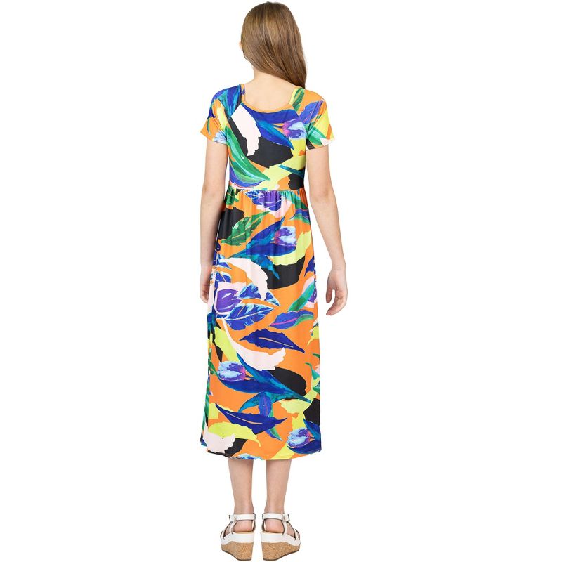 24sevenkid Girls Bright Floral Print Short Sleeve Maxi Dress, 3 of 6