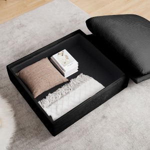 Okak Stylish Square Corduroy Storage Ottoman Bench with Hidden Storage Upholstered Foot Rest to Combine with Sofa for Living Room Bedroom, Black - 1 of 4