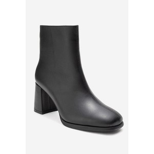 NAPOLI - Black Leather Block Heel Boot (Women) black cilt 9 Forever & Always Shoes US - 1 of 4