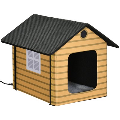 PawHut Heated Cat House Condo, Foldable Enclosed Pet House with Heating Pad for Cats or Small Dogs, Use for Indoor or Covered Outdoor Areas