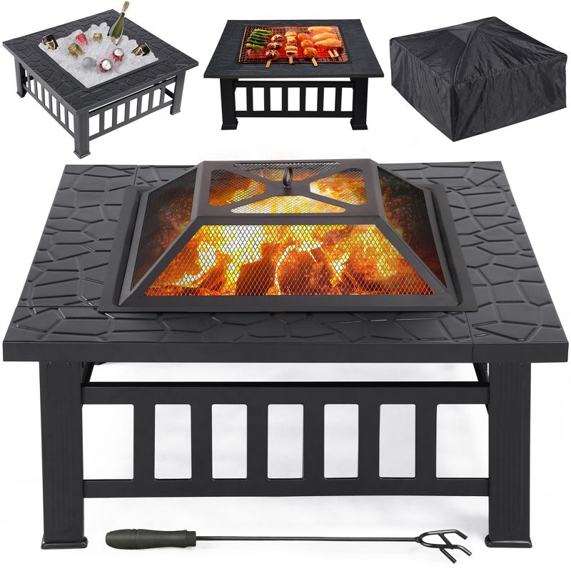 Yaheetech 32in Fire Pit Table Square Metal Firepit Stove Backyard Garden Fireplace for Camping, 3 of 7
