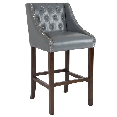 Emma and Oliver 30"H Transitional Tufted Upholstered Walnut Barstool-Accent Nails