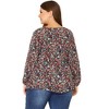 Agnes Orinda Women's Plus Size Round Neck Button Up Puff Floral Long Sleeve Casual Peplum Blouses - 4 of 4