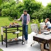 Double-Shelves Grill Table Movable Stainless Steel Flattop Grill Cart with Wheels Hooks Side Handle Pizza Oven Table - 3 of 4