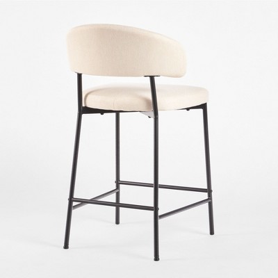 Ivory Upholstered Metal Frame Modern Counter Stools, Set of 2