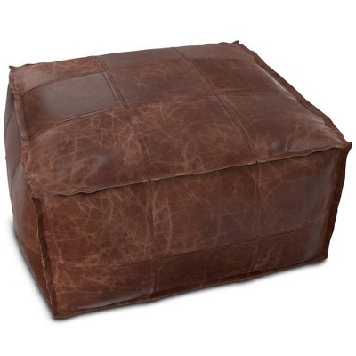 Erving Distressed Brown Leather Square Pouf